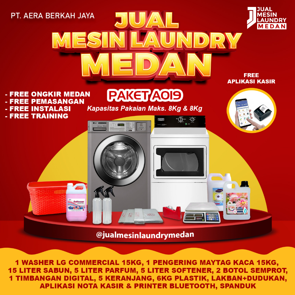 Paket Usaha Laundry Medan Jambi Washer LG Commercial Maytag Kaca 15Kg A019