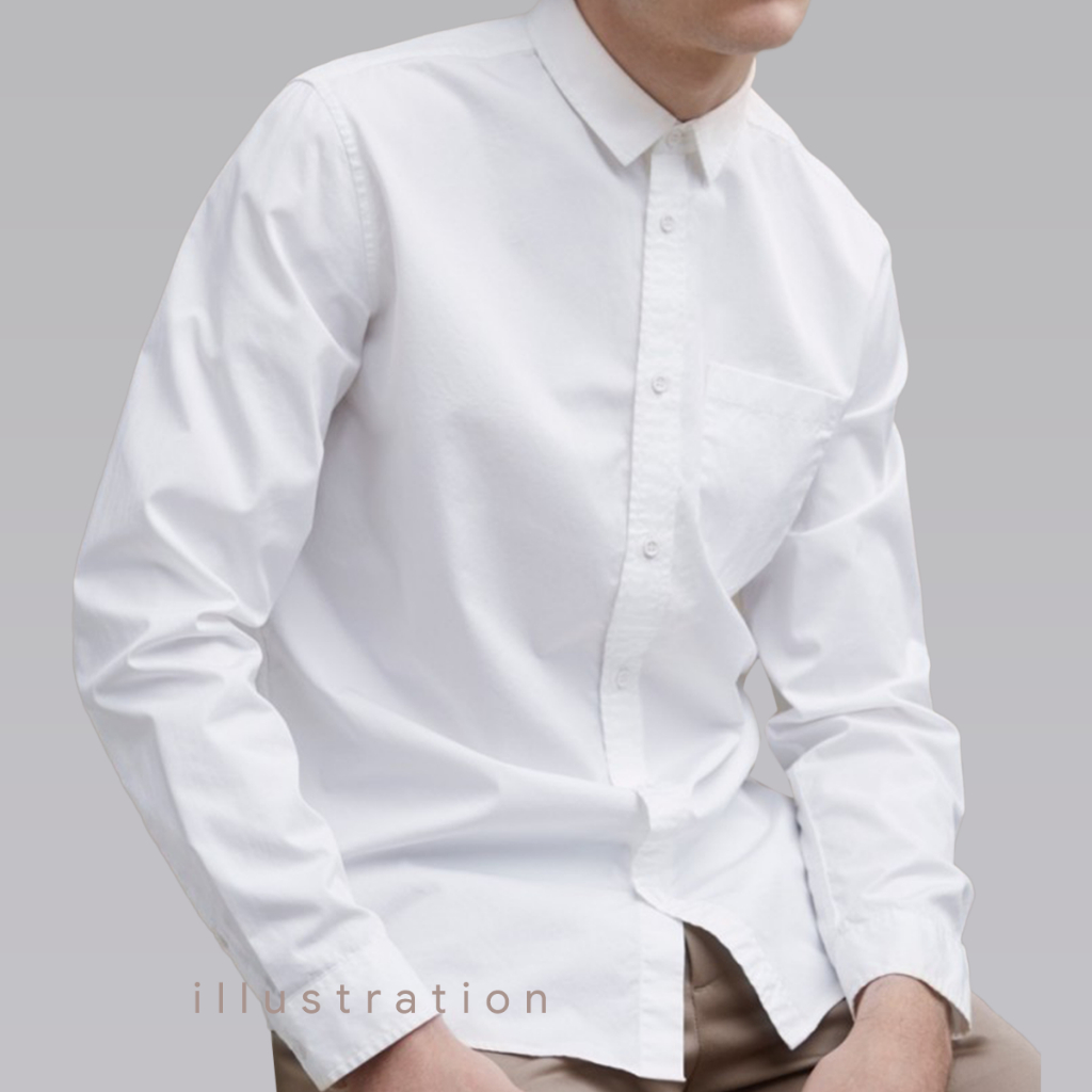 Kameja Pria Lengan Panjang Polos Putih