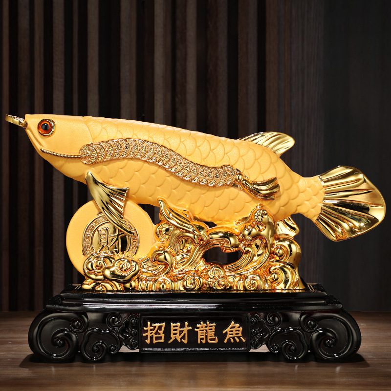 MM#FISHARWA Pajangan Patung Ikan Arwana Emas / Ikan Arwana Keramik / Decoration Arwana Fish