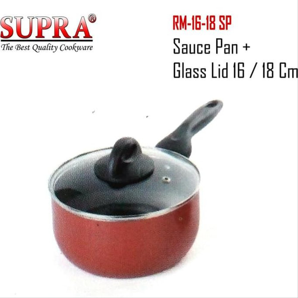 SUPRA Panci Teflon Aluminium Non stick SAUCEPAN I Supra Panci Susu Teflon Tutup Kaca uk 16/ 18 CM - 