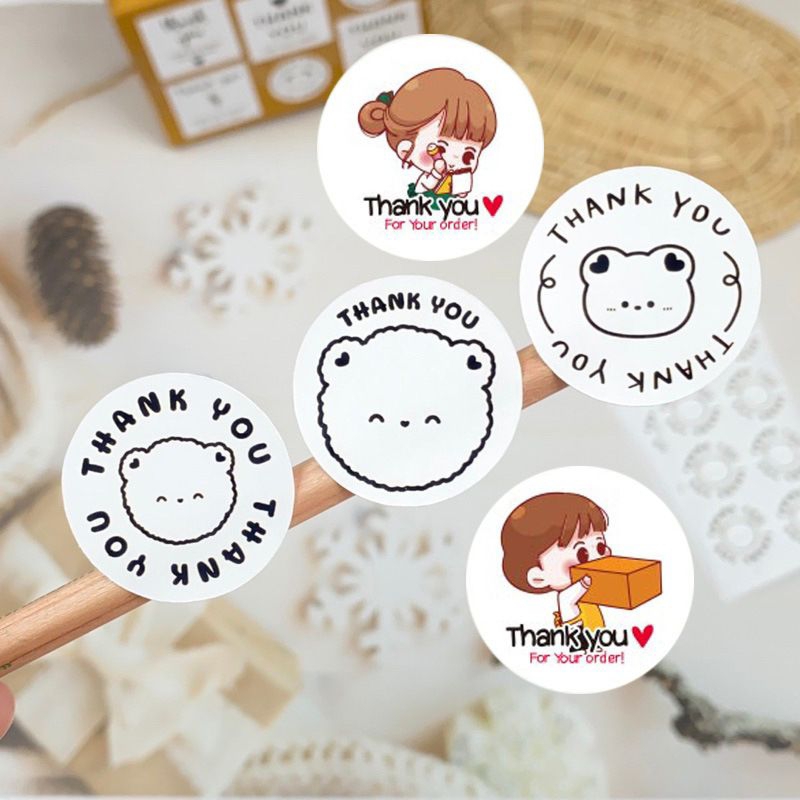 

( 5 Lembar = 60 Pcs ) Stiker Label THANK YOU Motif GIRL BEAR