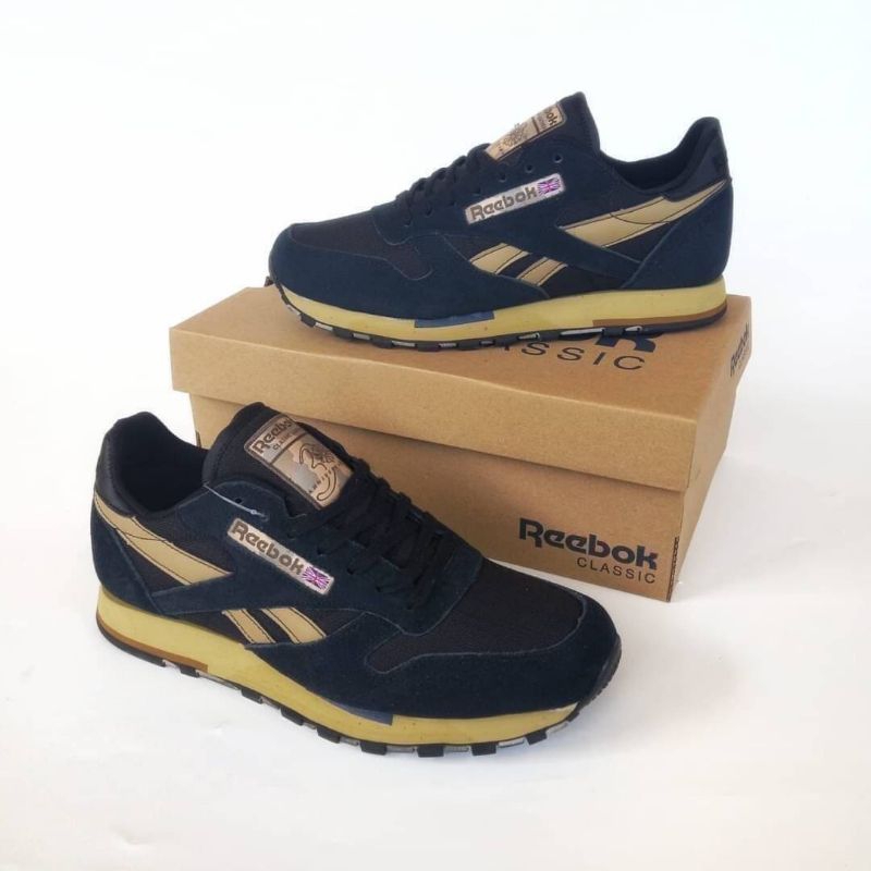 SEPATU PRIA REEBOK CL LEATHER UTILITY NAVY GOLD 100% PREMIUM ORIGINAL