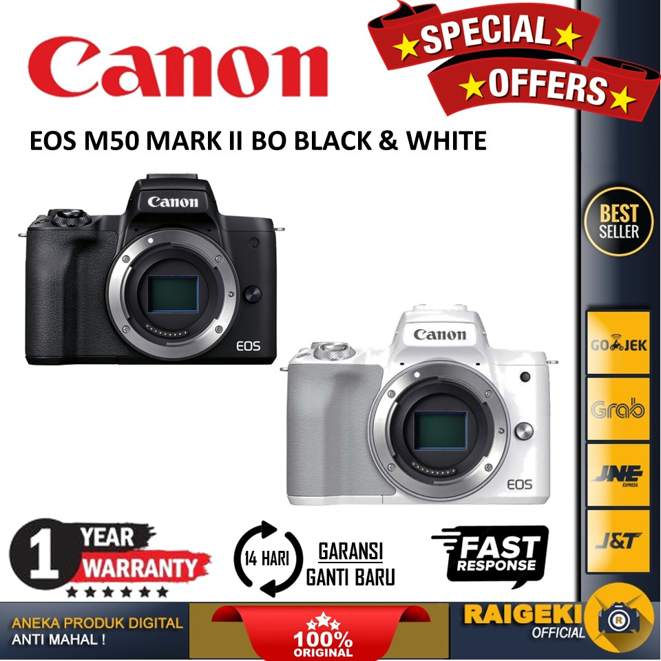 Canon EOS M50 BLACK & WHITE Mark II Body Only Mirrorless Garansi Resmi