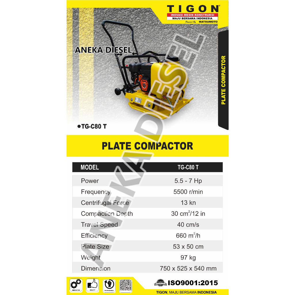 Mesin Stamper Kodok TG-C80 C80T TIGON/ Plate Compactor Pamadat Tanah TG-C80 C80T TIGON