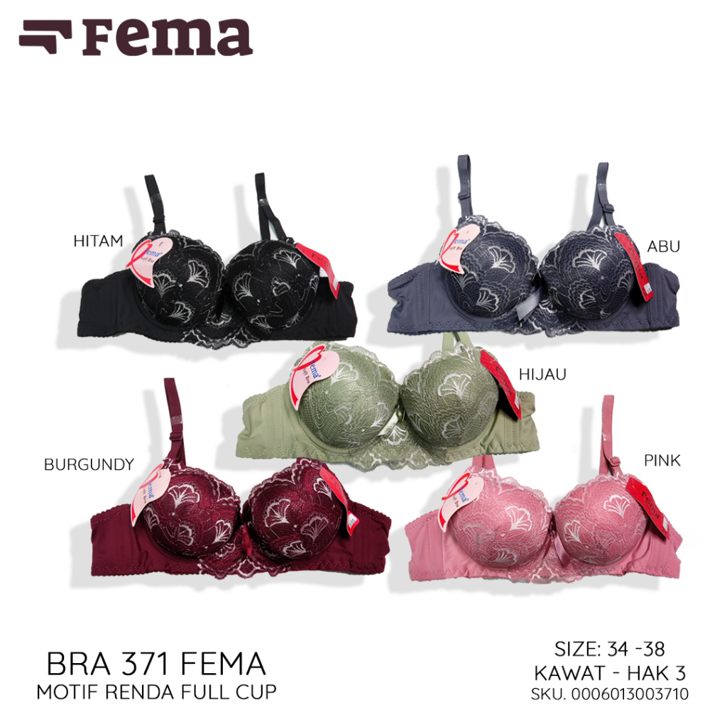FEMA Official Shop Ecer 1 pcs Bh Bra 371 Motif Renda Kawat Hak 3