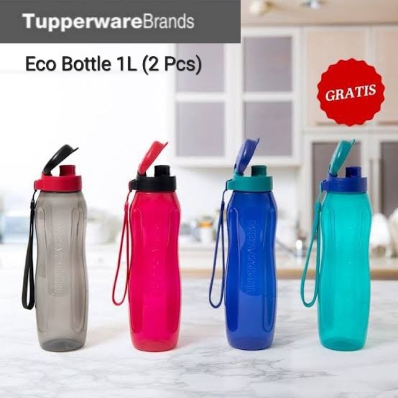 Tupperware New Eco Bottle 1 Liter (2 Pcs) // Botol Air Minum Anti Air Panas Infused Water