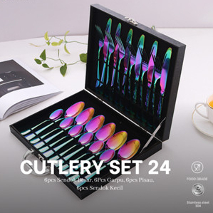 Treasure Suitcase Cutlery Set Terlengkap Sendok Garpu Pisau / Set Alat Makan Sendok Garpu Pisau Mewa