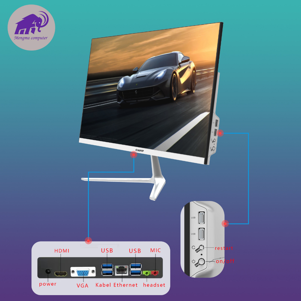 Komputer All-in-One Terbaru HD Super Tipis Intel Core i3/i5 Untuk Rumah, Belajar, Kantor, dan Hiburan - Desktop Gaming Montir 19/22/24 Inci - Gratis Keyboard dan Mouse! Rak Kayu Inklusif. Garansi 1 Tahun.-1