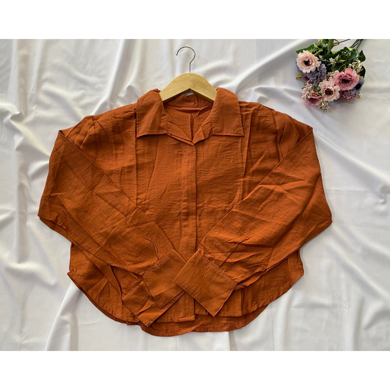 kemeja crop linen/cozie top kemeja linen