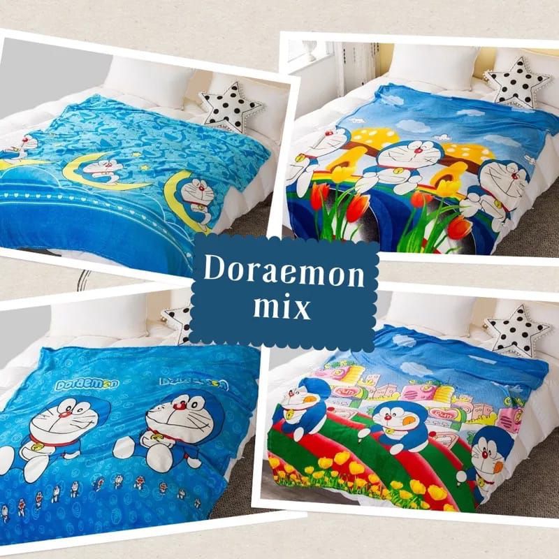 selimut bulu karakter Doraemon