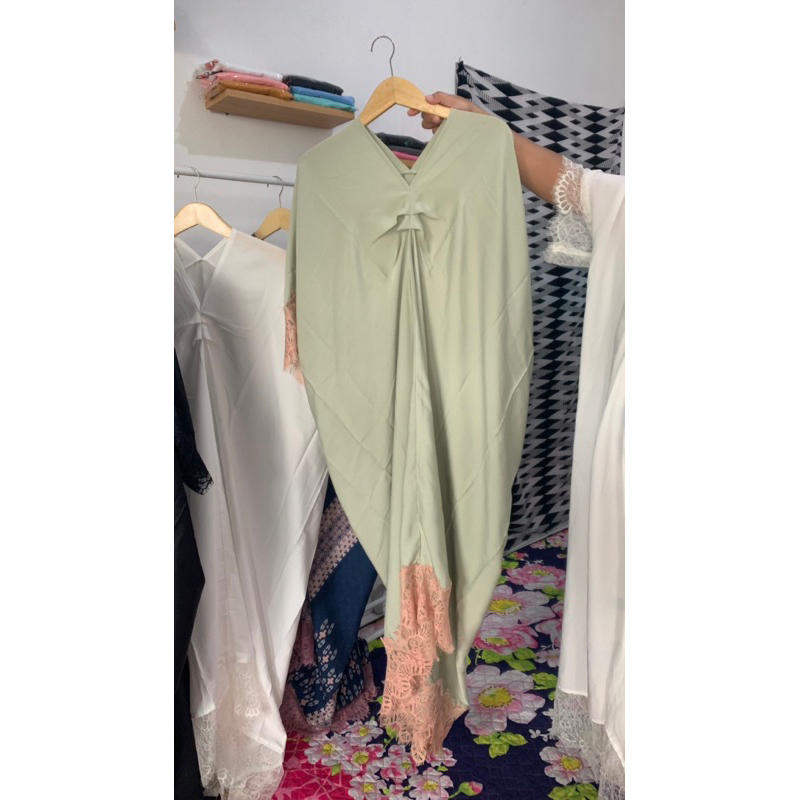 kaftan bahan premium silk jumbo warna hijau pastel