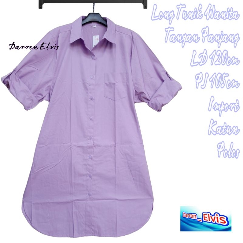 Long Tunik Wanita Katun Ungu Lilac Polos