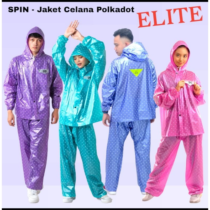 Jas Hujan Motif  Polkadot Dewasa Cewek Pria Wanita Setelan Baju Celana Murah Spin Ellite Original