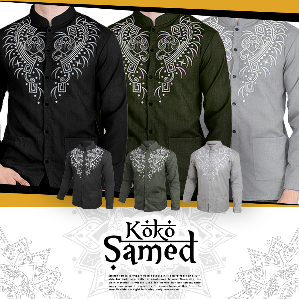 Risrus Apparel Alinski Koko Pria Lengan Panjang Baju Koko Atasan Muslin Cowok
