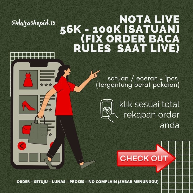 

[47] WAJIB BACA DESKRIPSI PRODUK SEBELUM ORDER khusus nota live saja 72k-87k satuan 1pcs [darashopid.15]
