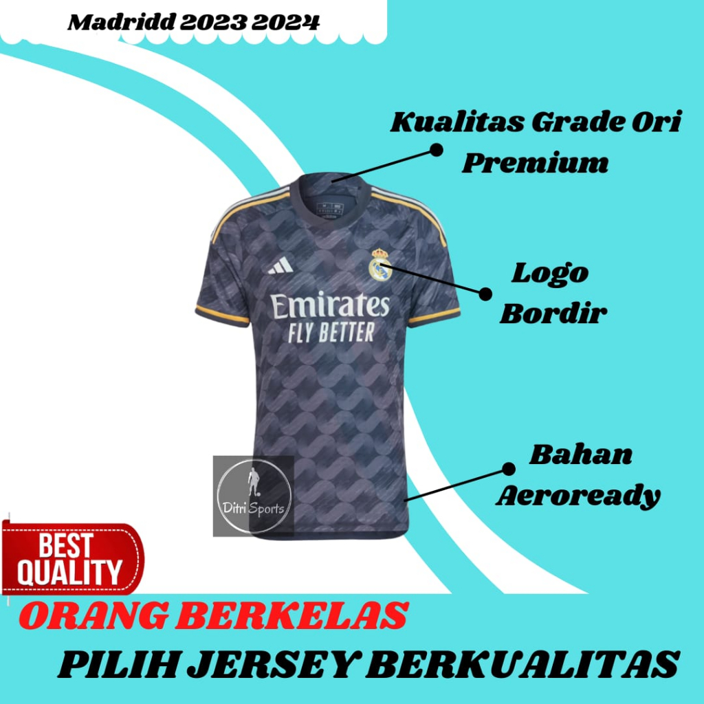 Jersey Real Madridd New Away 2023 2024 Baju Sepak Bola Grade Ori GO Pria Dewasa Terbaru