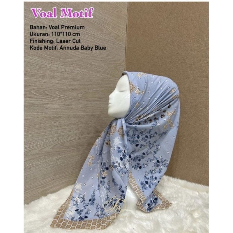 Hijab Segi Empat Voal Motif Annuda Warna Salem Jilbab Terbaru