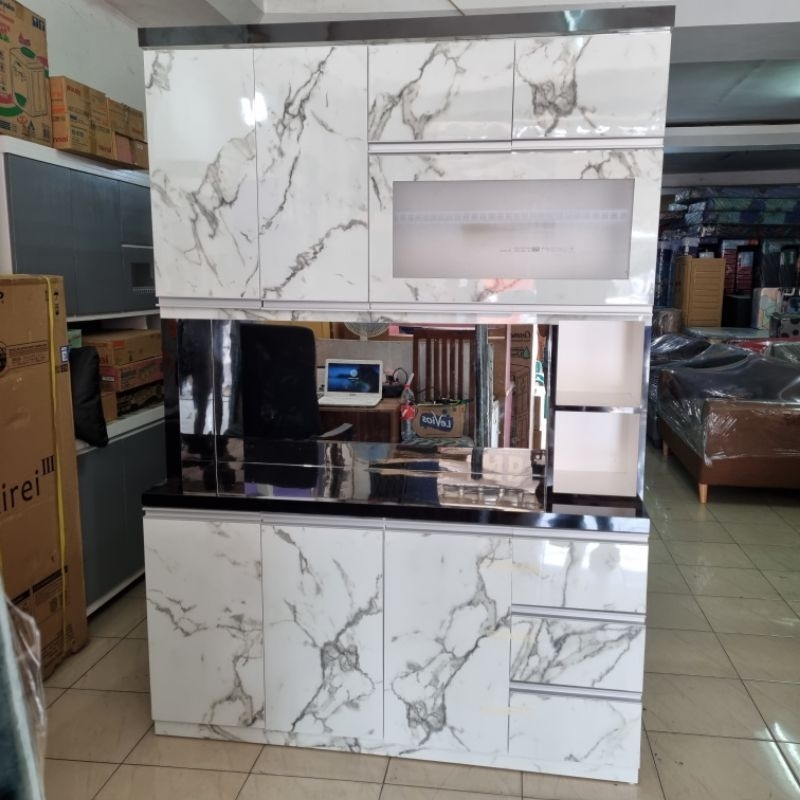 ( Free Ongkir) LEMARI SAYUR DAN PIRING 4 PINTU FULL HPL / RAK PIRING KITCHEN SET HPL