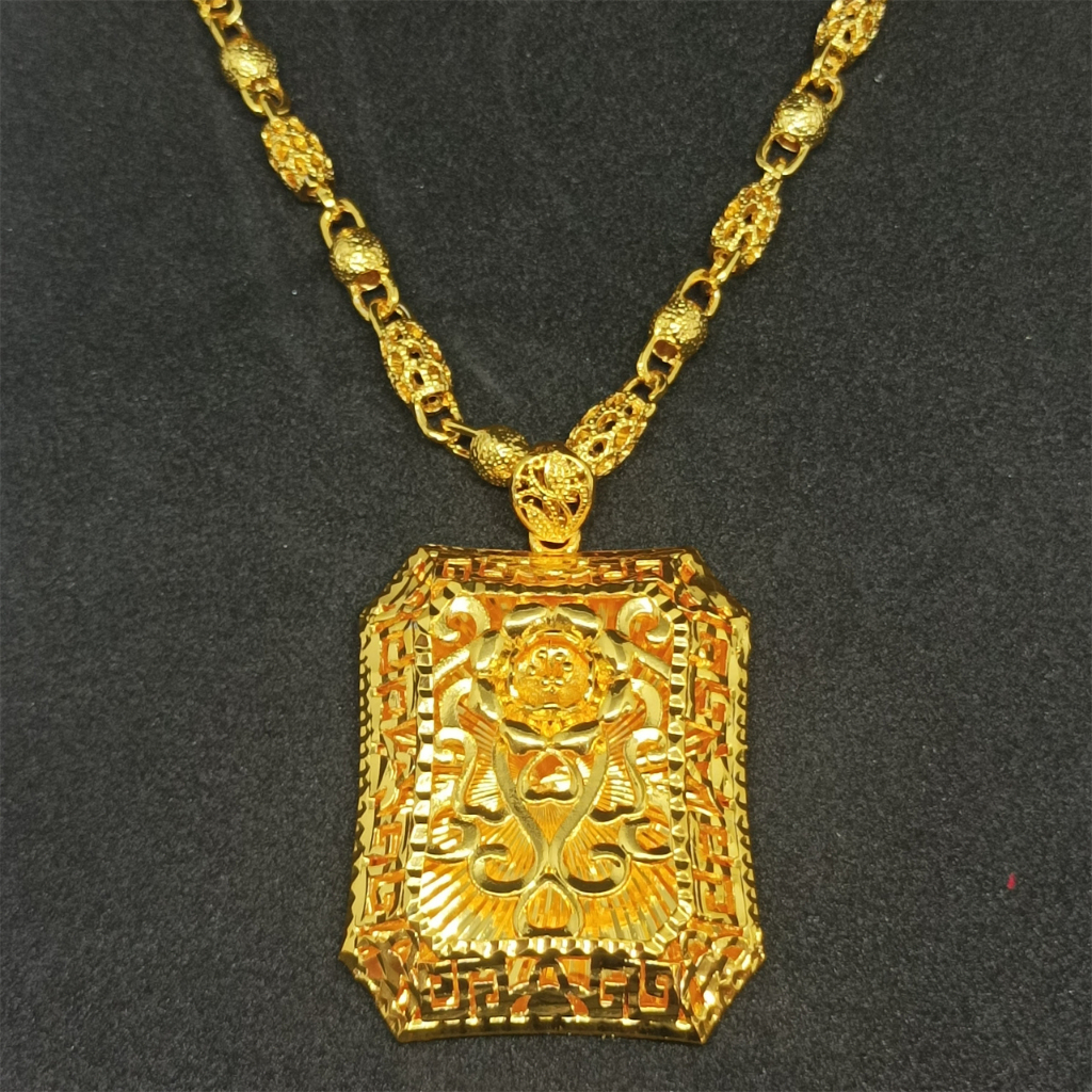 Kalung Lapis Emas 24k set Liontin(panjang 50cm) Model Kalung mawar motif kotak kendari Korea Terbaru
