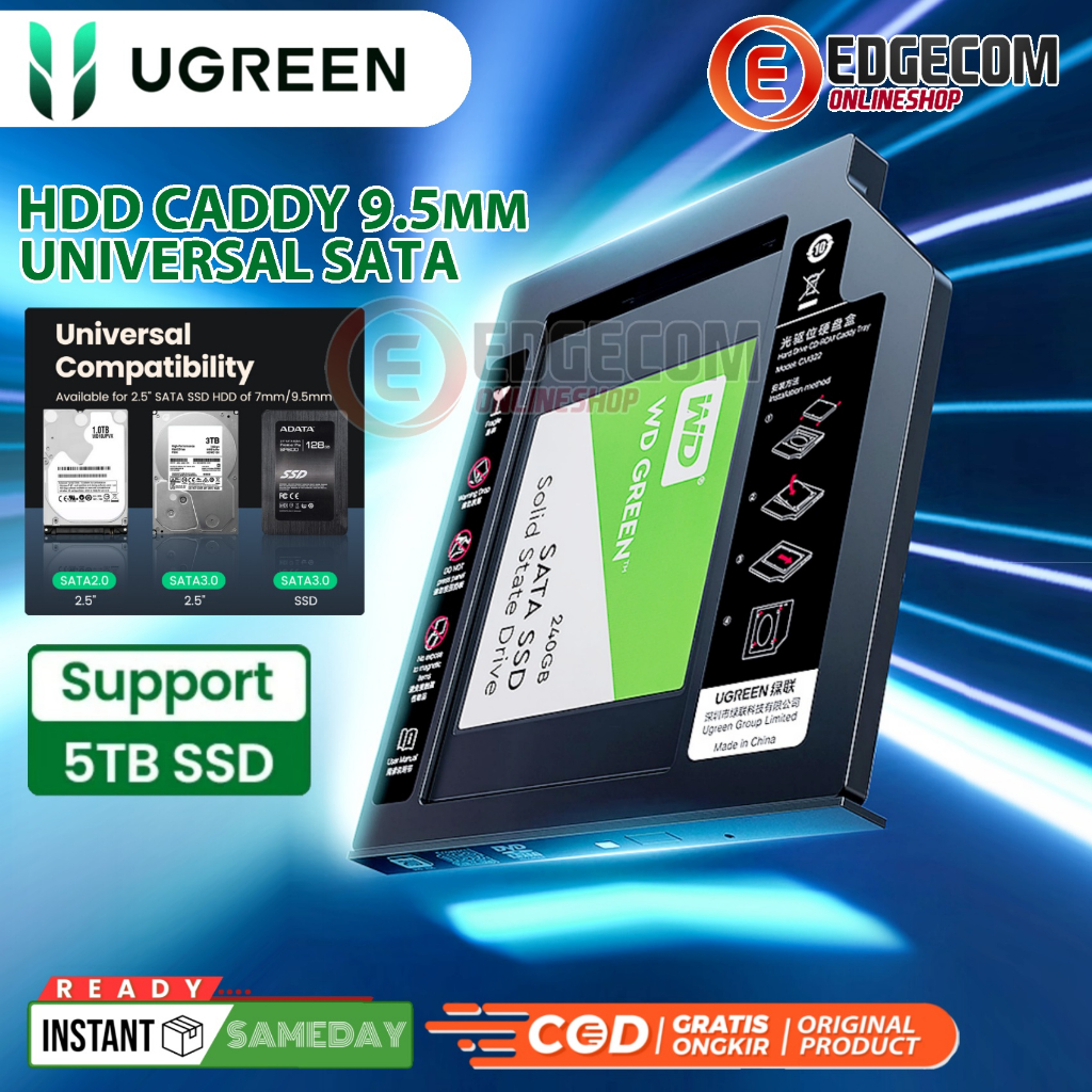 UGREEN HDD CADDY SSD 2,5" SATA III 9,5mm 5TB untuk 2,5" Laptop 70657