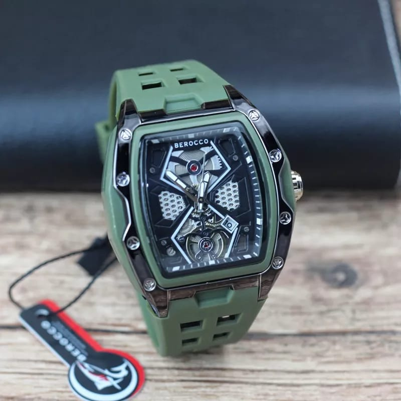 Qsn - Pria Berocco Model Rm Sport Tali Rubber Body Karet Chrono Variasi Tanggal Aktif
