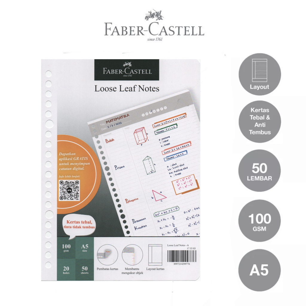

Loose Leaf Faber Castell A5 50 Lembar Garis Khusus Notes - A