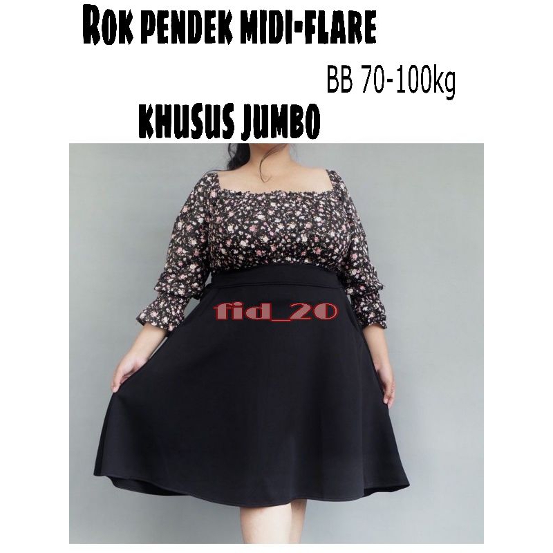 ROK PENDEK KHUSUS JUMBO MIDI-FLARE SKIRT BAHAN KAIN SCUBA / tennis skirt / rok sport / rok olahraga
