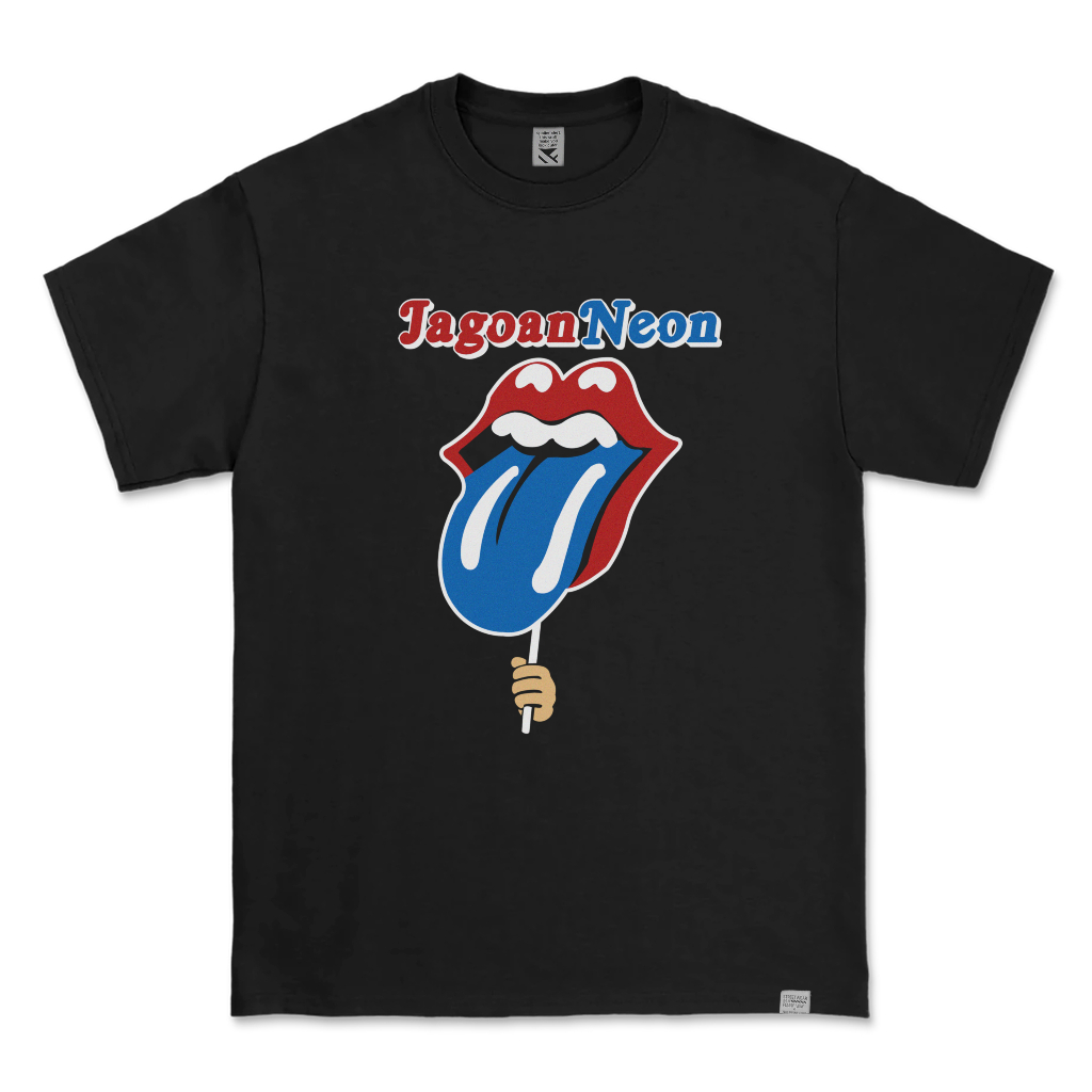 Kaos Distro Parodi Zerotwentytwo T-Shirt Jagoan Neon Black | Baju Pria Parody Plesetan Rolling Stones Band Rock