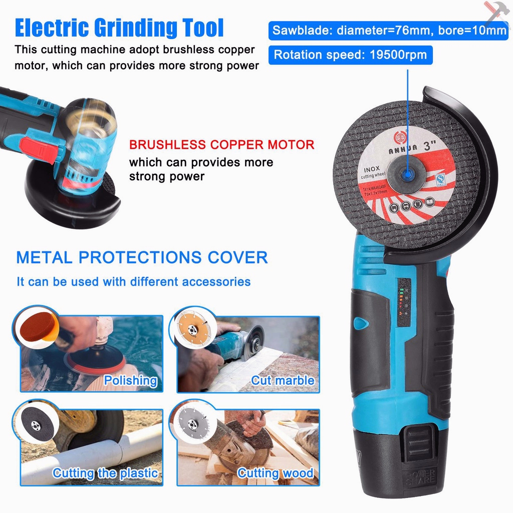 IRONHOOF Brushless Angle Grinder Mesin Gerinda Tangan Alat Pemotong Alat Listrik