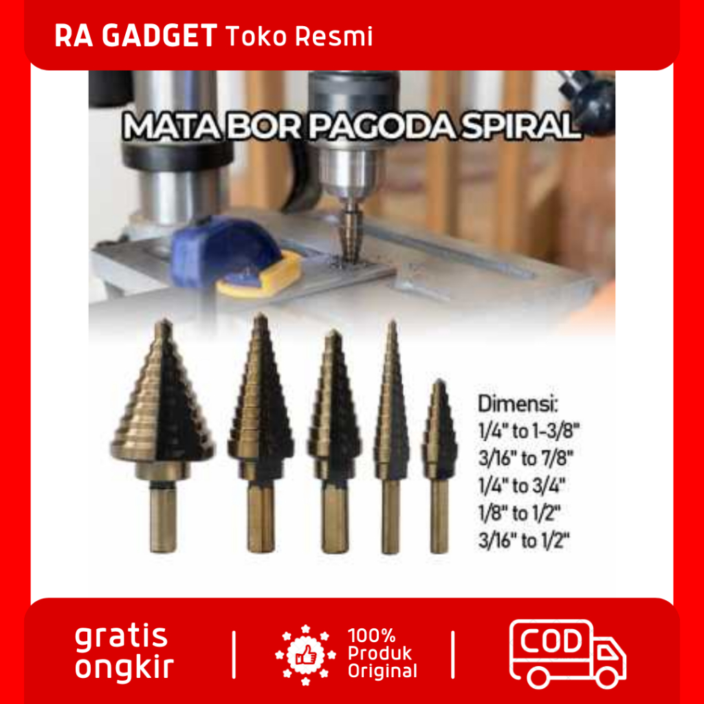 Mata Bor Pagoda Spiral Drill Step Down Tipe 2 5PCS / Mata Bor Wire Twisting Besi Beton Kayu Tuner Al