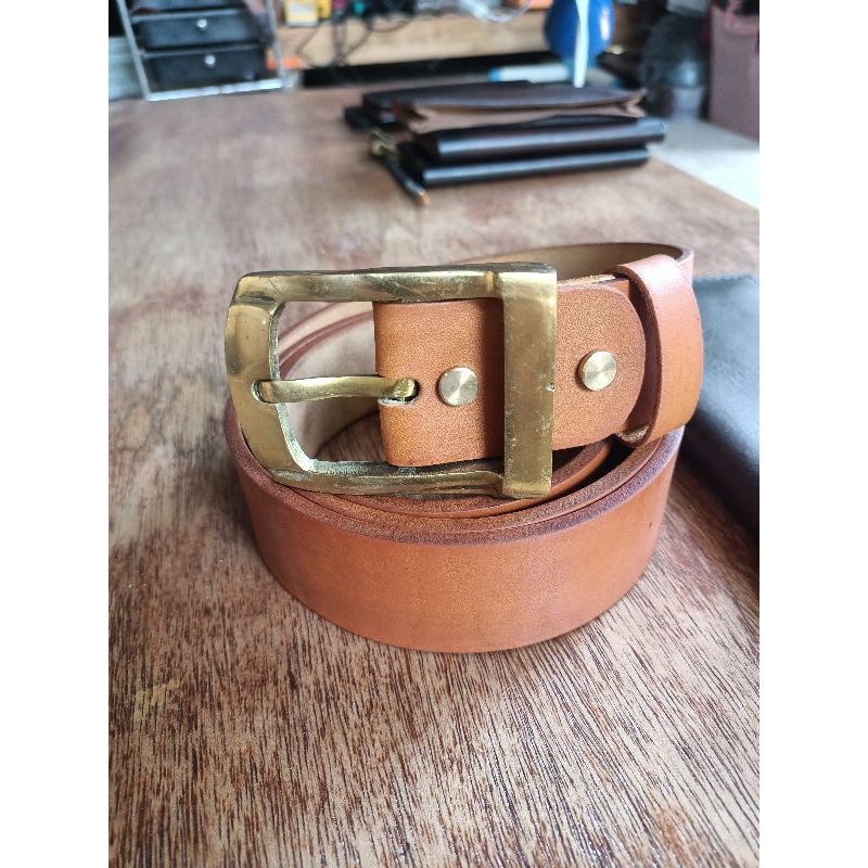 ikat pinggang kulit vegtan tebal 4mm satu lapis 100% kulit sapi asli bukan sintetis/ imitasi