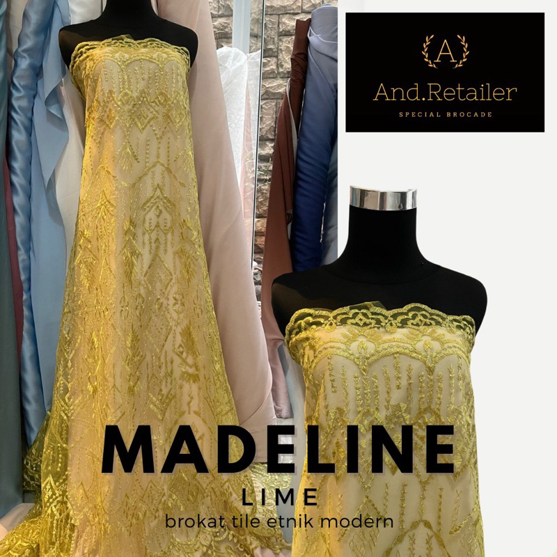Bahan kain Kebaya Brokat Tile Bordir Etnik Madeline Warna Hijau Lime