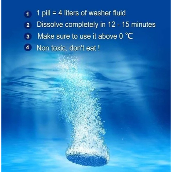 Tablet Sabun Cairan Pembersih Kaca Glass Wiper Fluid Mobil Biru Pil