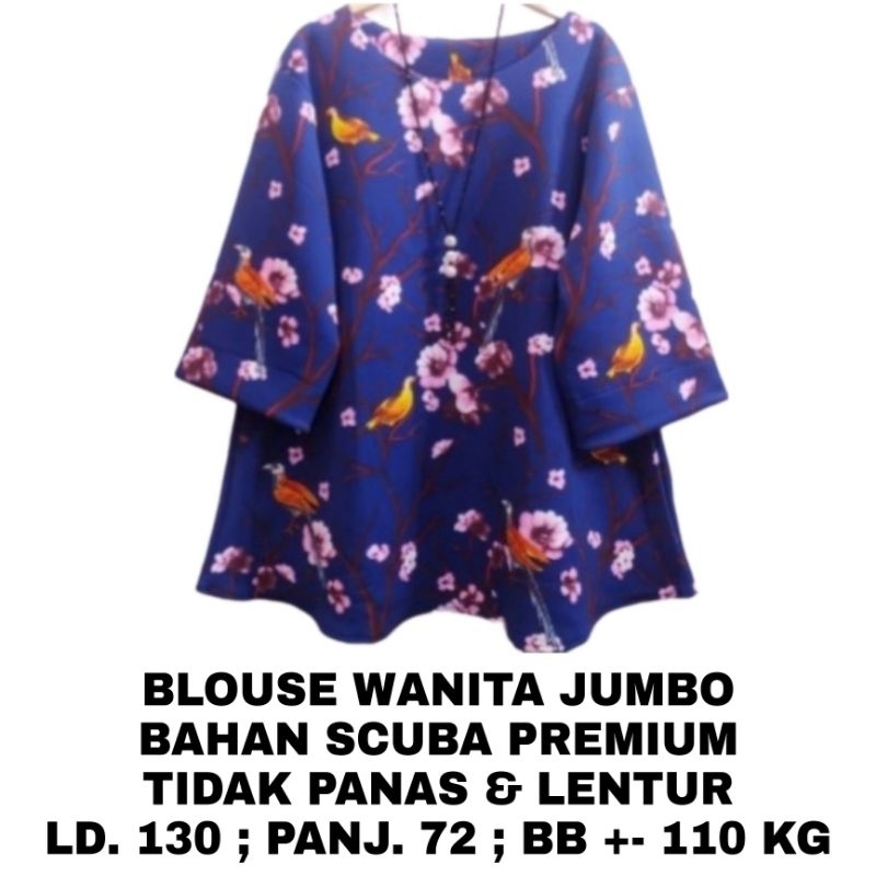 WK BLOUSE SCUBA MERAK WANITA BIG SIZE SUPER JUMBO LD. 110 LD. 120 LD. 130 BAJU ATASAN MERAH HIJAU NA