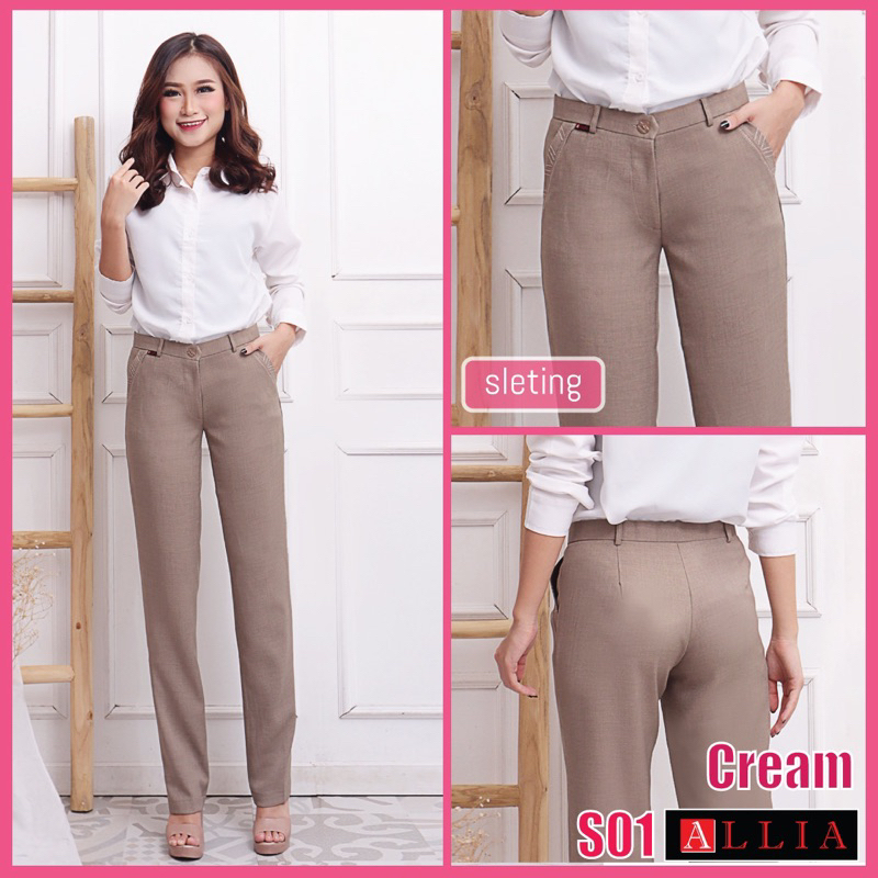 Celana kerja Wanita warna Coksu dan Cream