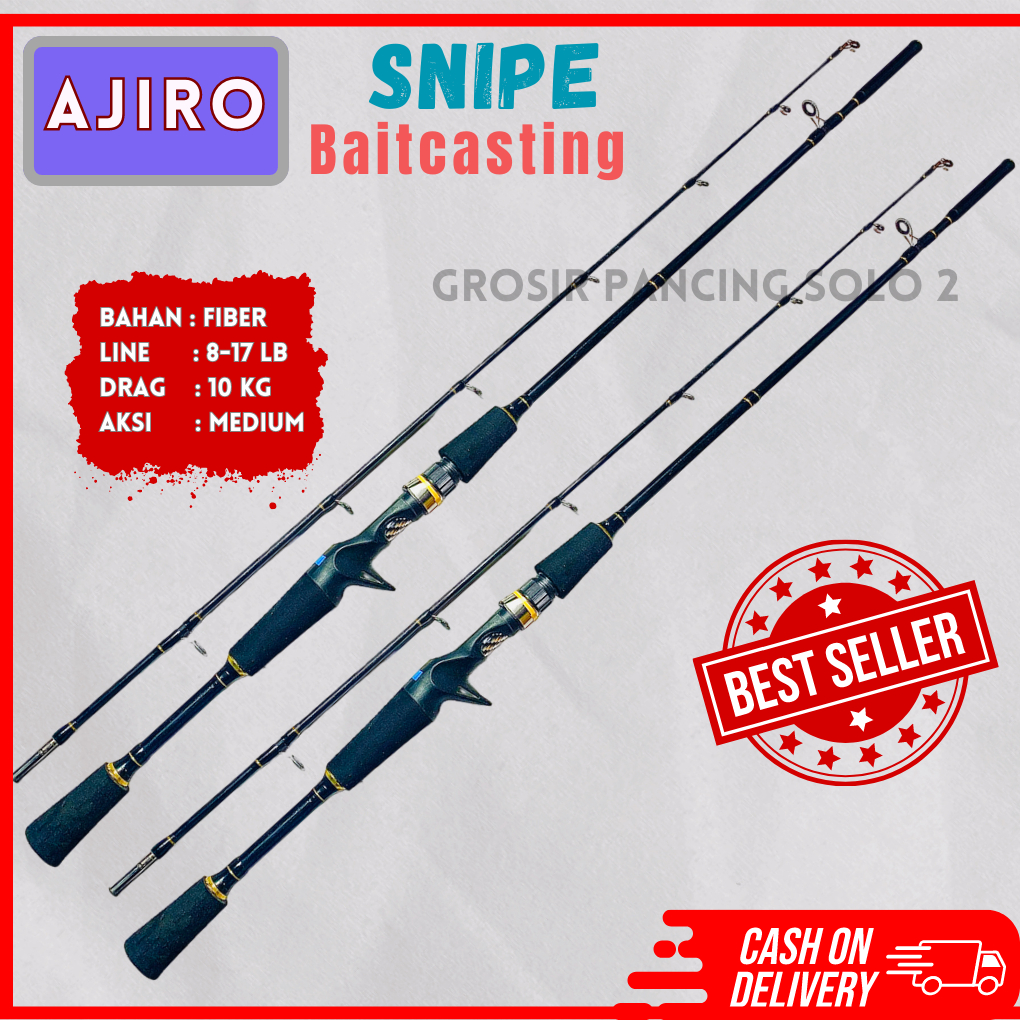satu set joran pancing fiber solid bc Baitcasting casting kuat 15 kg ajiro snipe 150 165 180 198 cm