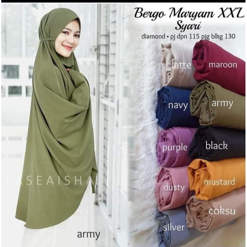 JILBAB BERGO MARYAM JUMBO TALI XXL SYARI POLOS / HIJAB KHIMAR JUMBO