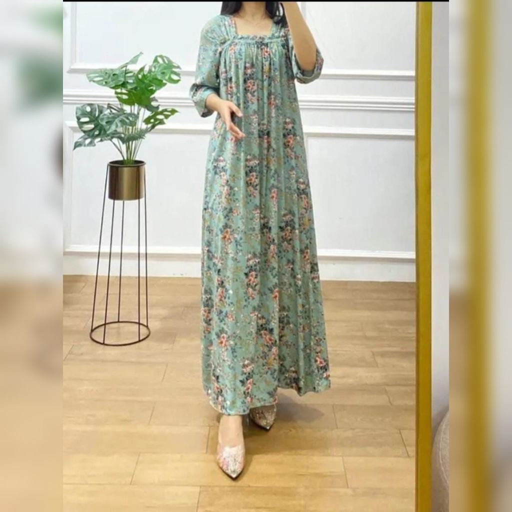 PAULA HOME DRESS DASTER SANTAI DI RUMAH DASTER VIRAL MOTIF BUNGA DASTER FUJI LENGAN PANJANG