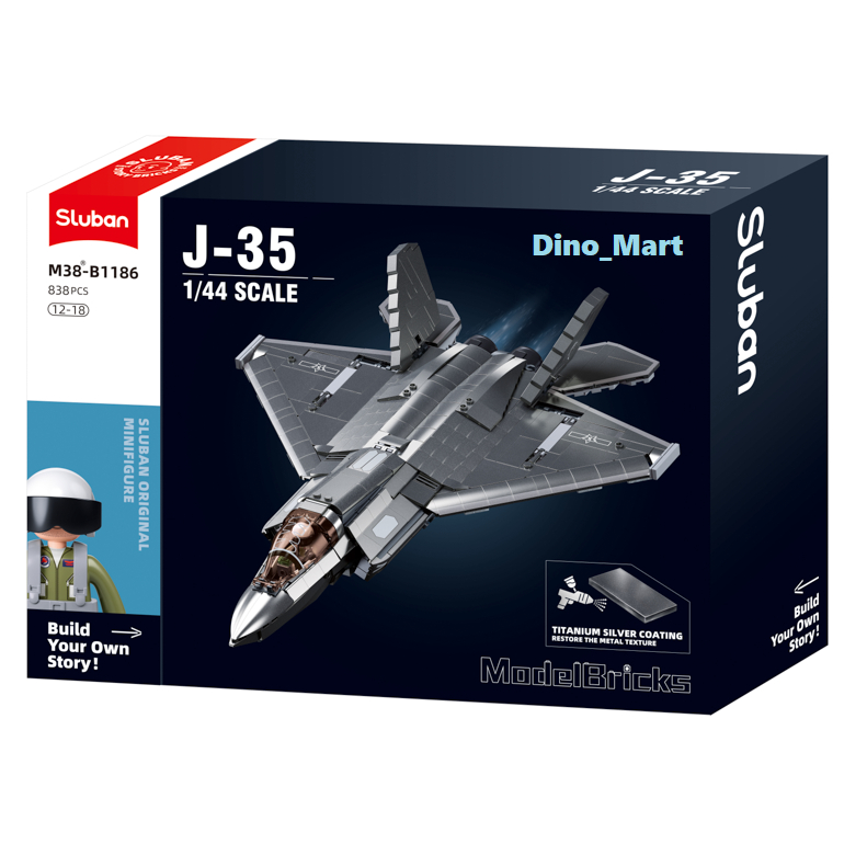 Sluban Model Bricks Pesawat Jet J-35 Stealth Aircraft Metal Coating Version M38-B1186 - Dino_Mart