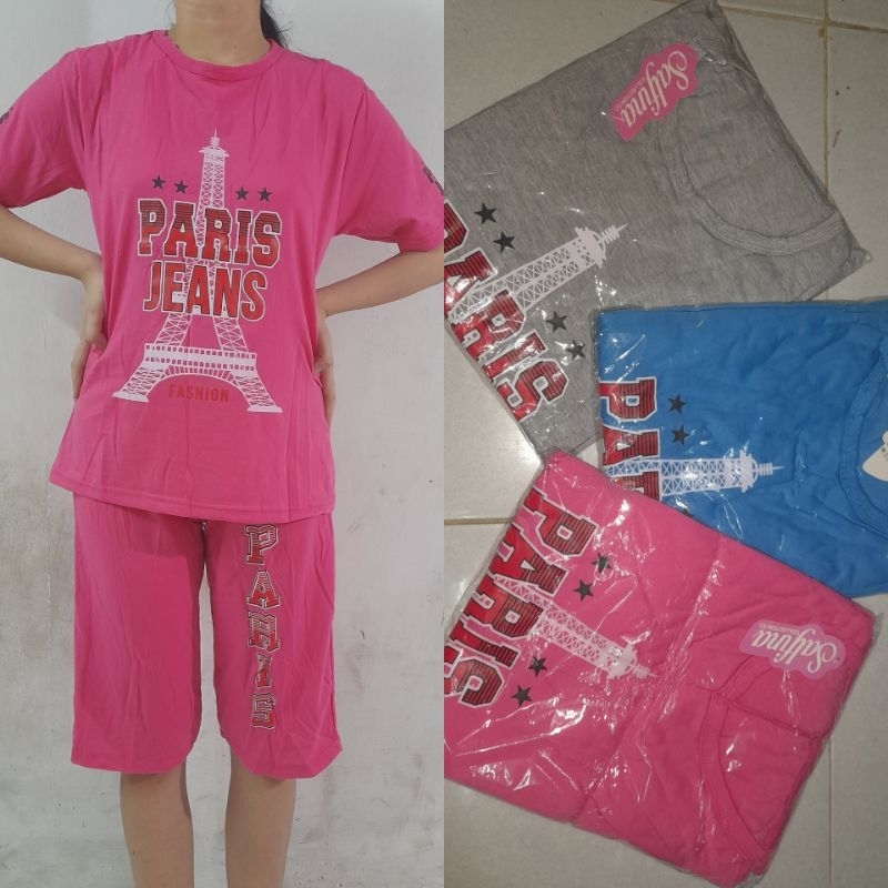 BAJU SETELAN WANITA / ONE SET / PARIS | BAJU KAOS RUMAH