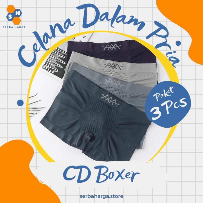 Serbaharga . 3 PCS Fashion Celana Dalam Boxer Sempak Pria Cangcut Pria Cowok Laki Laki Dewasa Polos 