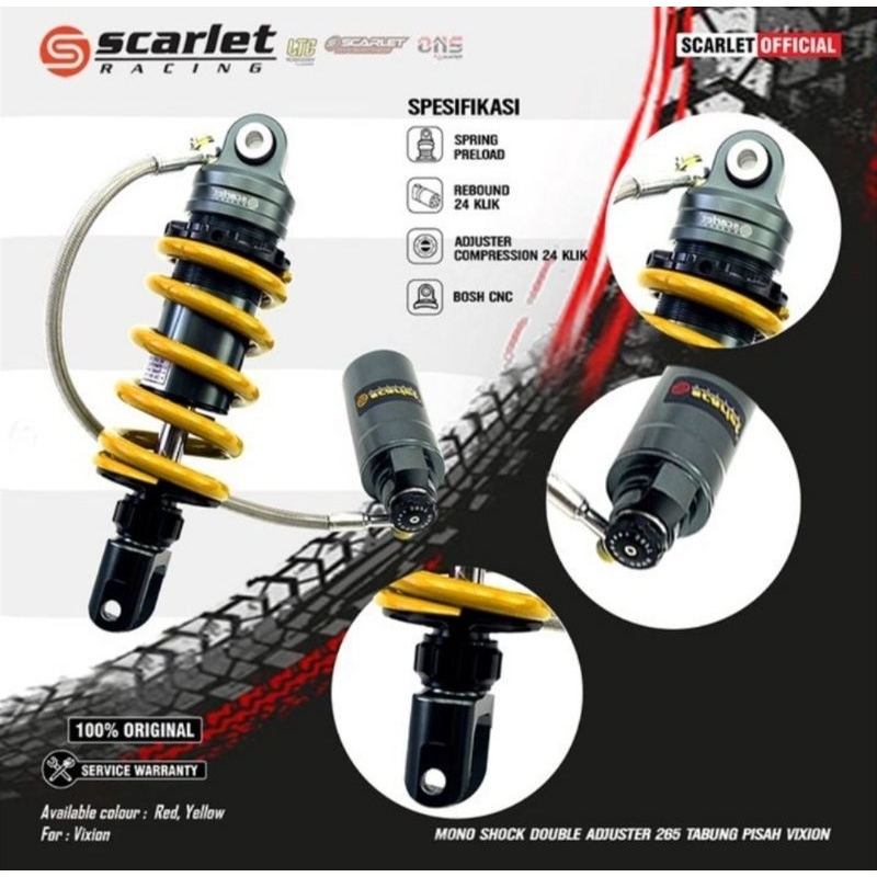 VIXION OLD NEW,XABRE,R15 V2,V3,XSR TABUNG PISAH UK STANDAR 265MM ORIGINAL SCARLET,MONO SHOCK ABSORBE