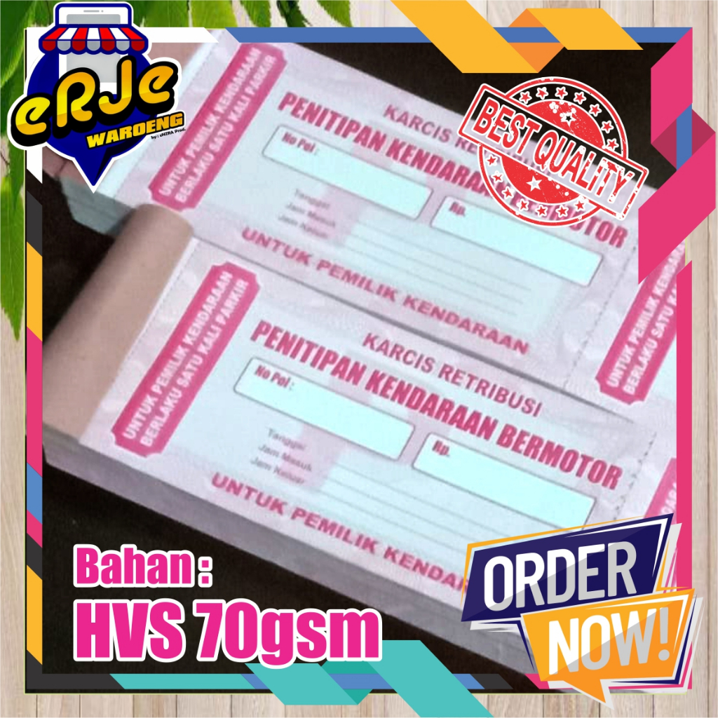 

Karcis Retribusi Parkir / Kosongan / Penitipan Kendaraan Bermotor / 100 lembar 2 sisi / HVS