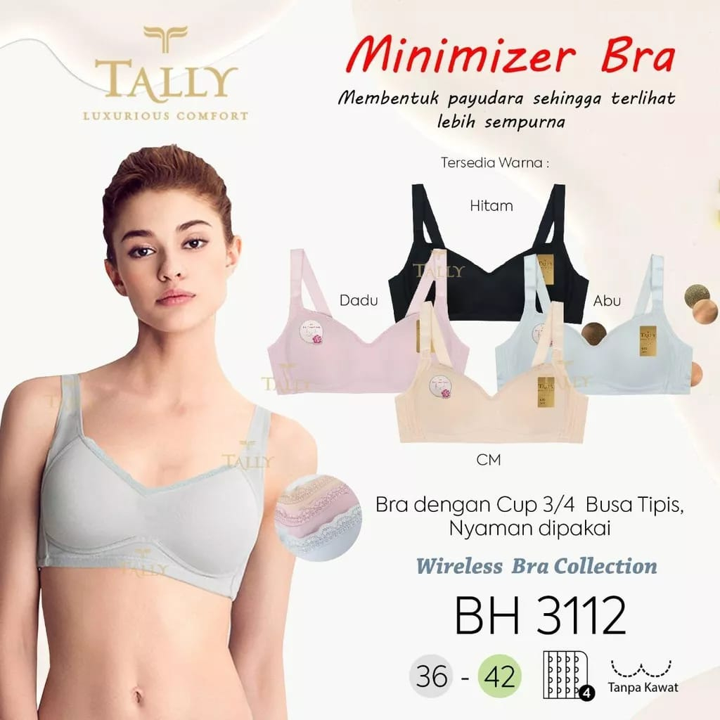 TALLY BRA BH 3112 | TANPA KAWAT | BUSA TIPIS | SIZE 36 - 42 | CUP C
