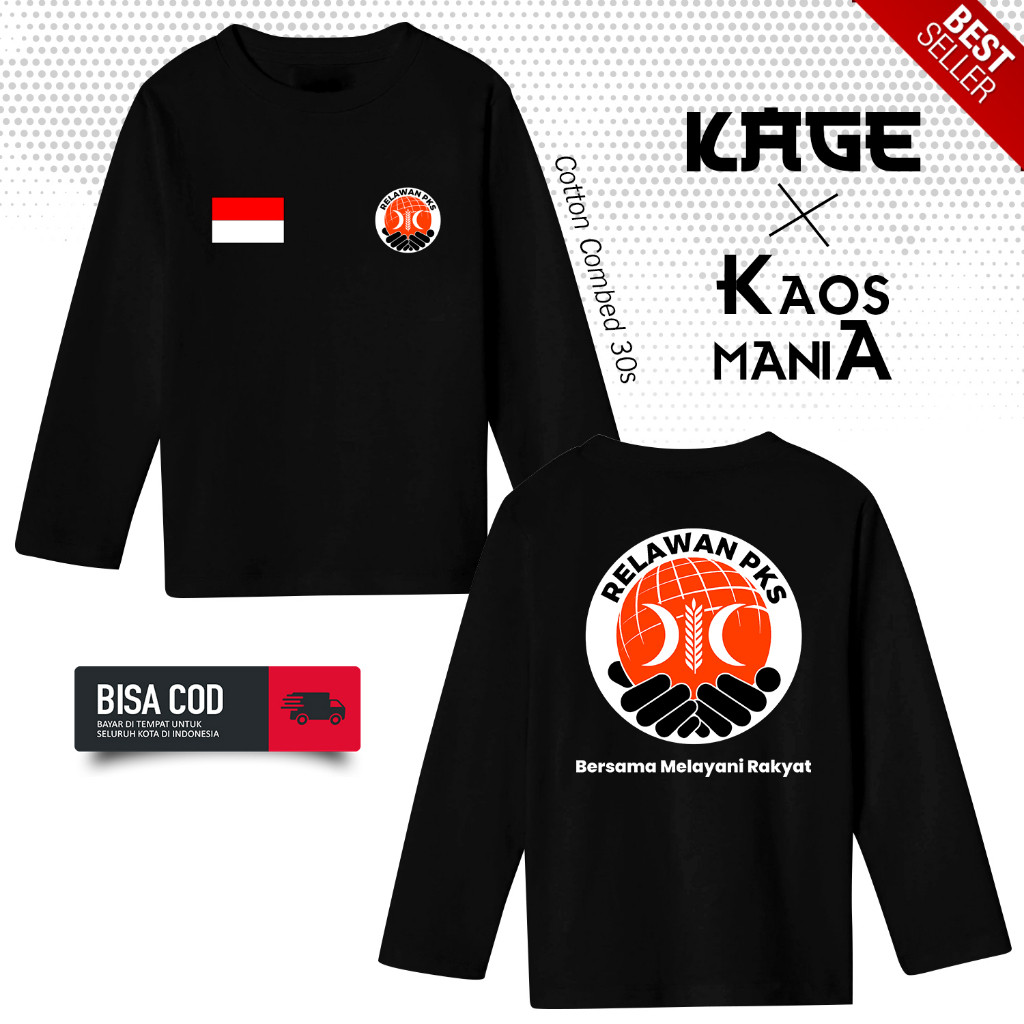 Baju Kaos PKS BERSAMA MELAYANI RAKYAT Tangan Panjang - Kaos PKS Logo Baru Wanita KAOS KAGE