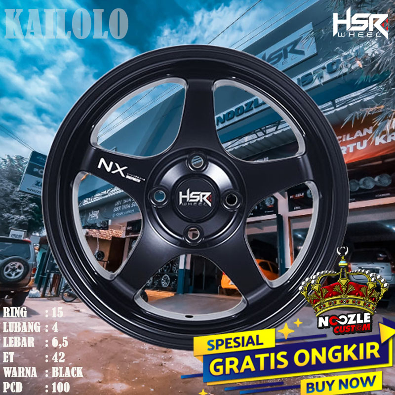 Velg Mobil HSR Ring 15 Single PCD 4X100 Pelek Racing HSR Type Kailolo Warna Black