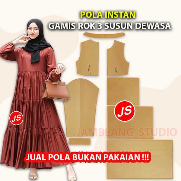 Pola Instan Gamis Susun 3 Dewasa
