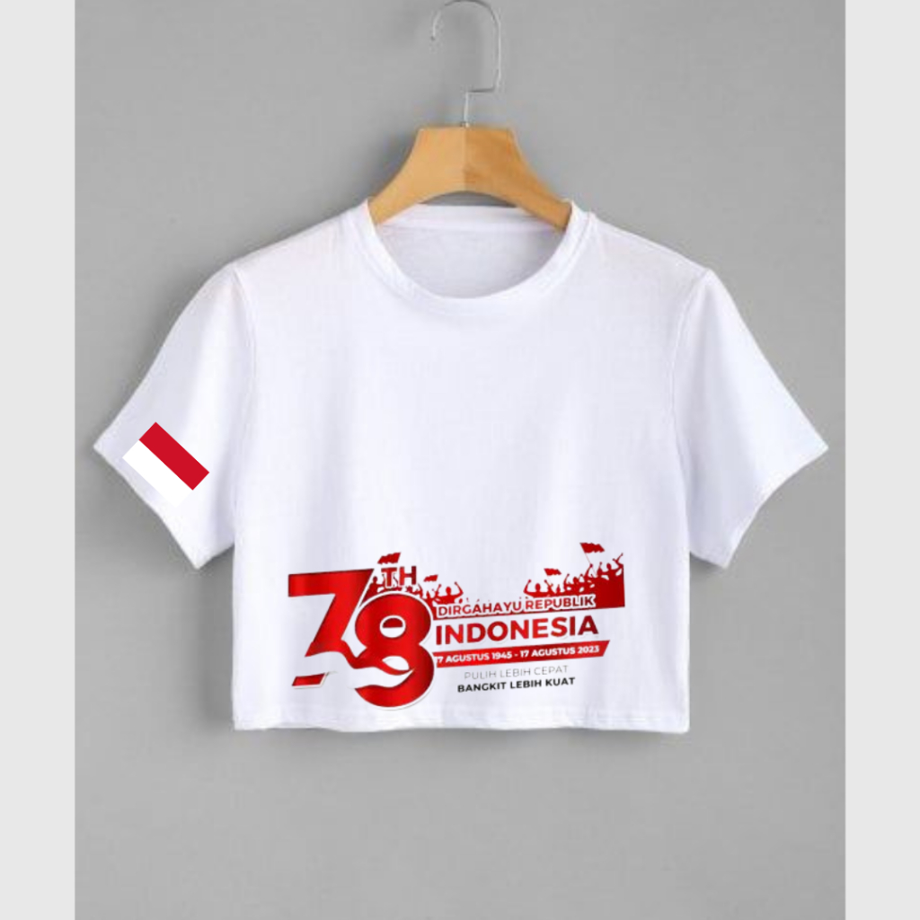 Clothing May - Kaos Distro Croptop Agustus 78 Merdeka Indonesia Atasan Krop Top Wanita Cewek Viral