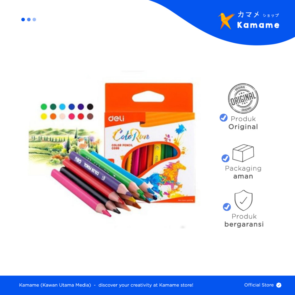 

Deli Pensil Warna- Bentuk segitiga ergonomis Warna cerah 12,24 Warna cat tidak beracun C00120,C09900