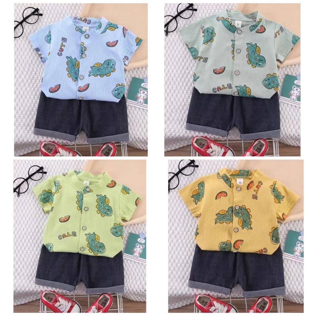 kemeja Baju Celana setelan pergi jalan lucu fashion anak bayi Laki Laki Cowok murahTerlaris silucuba